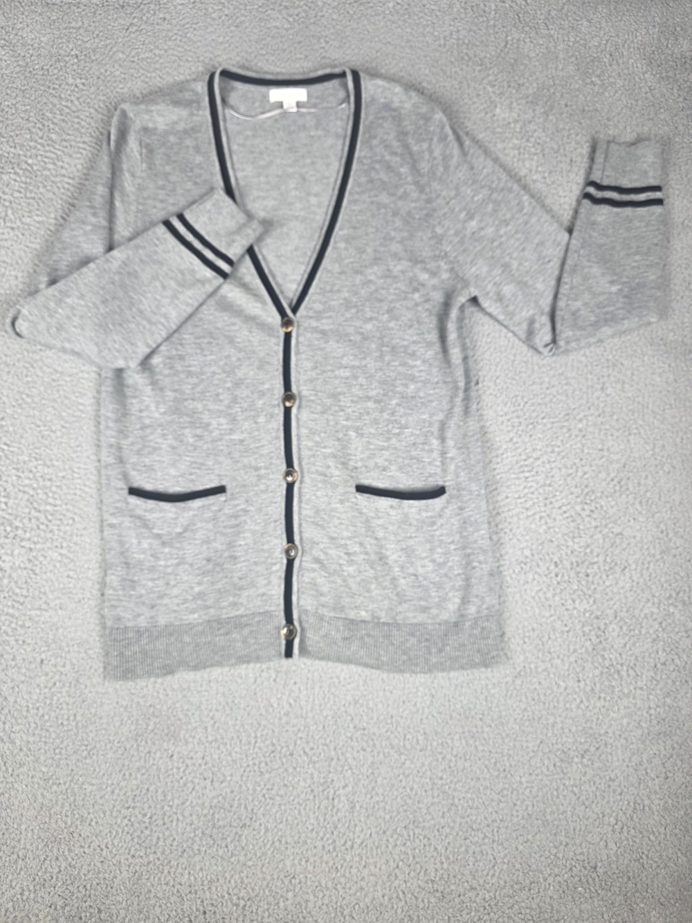 Charter Club Varsity Cardigan V-neck Button Down Pockets Gray XL
